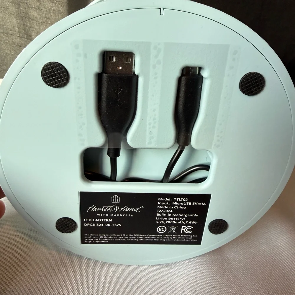 Hearth & Hand Blue LED Lantern with Dimmer Switch (Rechargeable) NIB